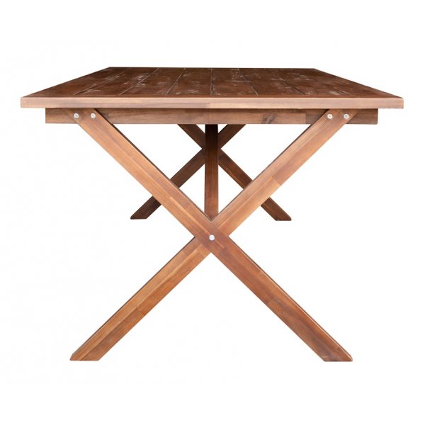 Matbord i brunbetsat trä 220 cm | Robust plankbord med kraftiga kryssben för uteplats & uterum Matbord i brunbetsat trä 220 cm | Robust plankbord med kraftiga kryssben för uteplats & uterum
