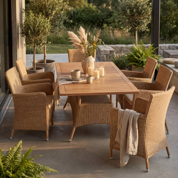 Utematbord 180 cm i Teak & Konstrotting – Exklusivt Trädgårdsbord för 6–8 personer | Yxland Utematbord 180 cm i Teak & Konstrotting – Exklusivt Trädgårdsbord för 6–8 personer | Yxland