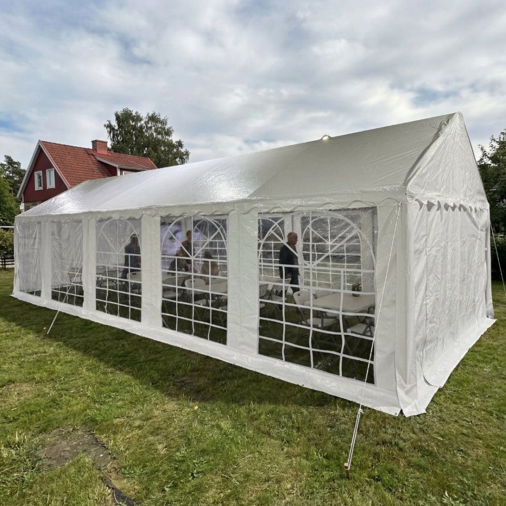 Partytält 4x10 m | Galvaniserad stål ställning | Vit | Generös storlek på 4x10 meter, idealisk för stora evenemang