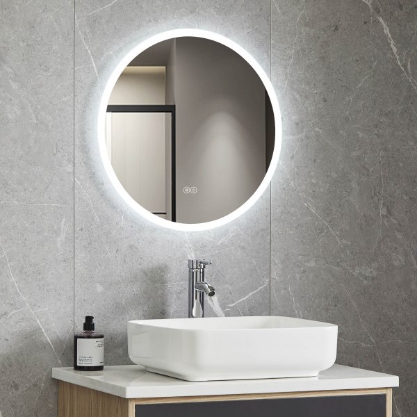 Rund badrumsspegel med LED-belysning | Anti-fog & touch-styrning