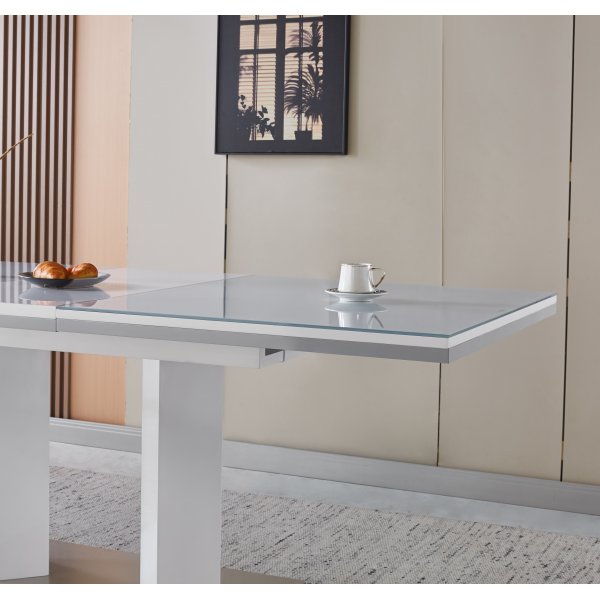 Matbord 160–200 cm | Utdragbart, rostfritt stål & vitlackerat glas | Colombia Matbord 160–200 cm | Utdragbart, rostfritt stål & vitlackerat glas | Colombia