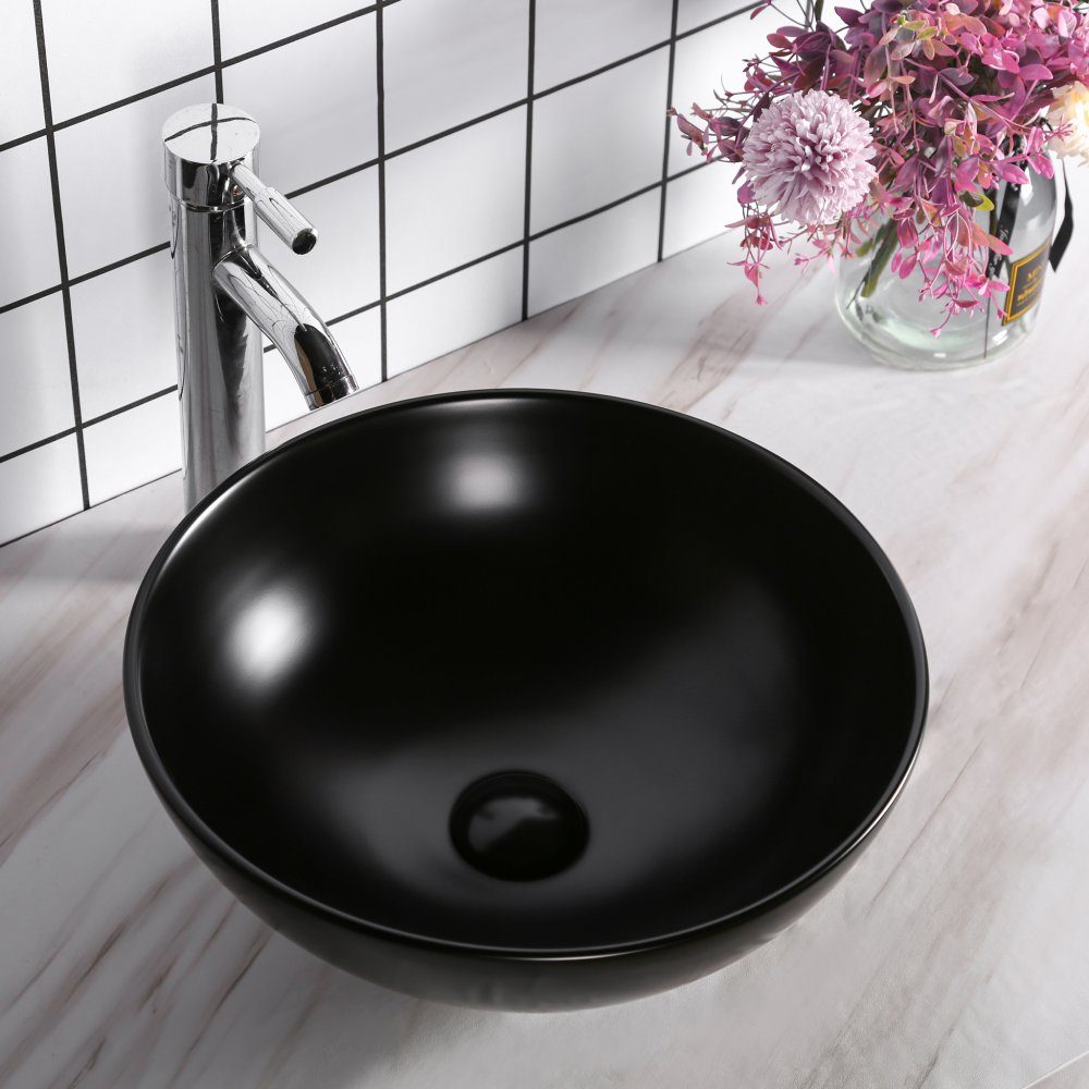 Sk&aring;lformat handfat 40cm | Mattsvart yta | Lyxig design | Handfat f&ouml;r montering p&aring; b&auml;nkskiva