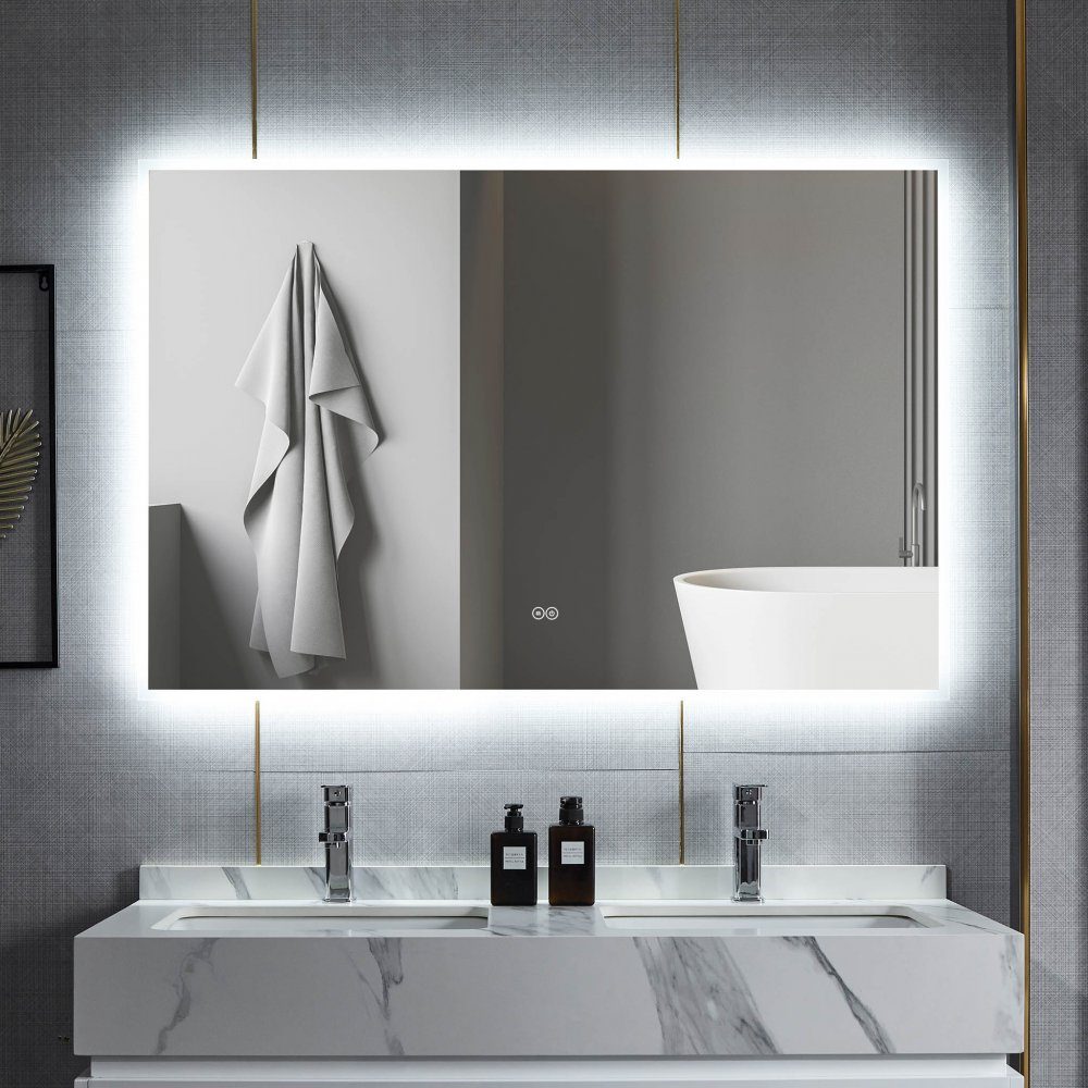 Stor badrumsspegel 160x80cm | LED-belysning & anti-fog | LED-belysning direkt i spegeln