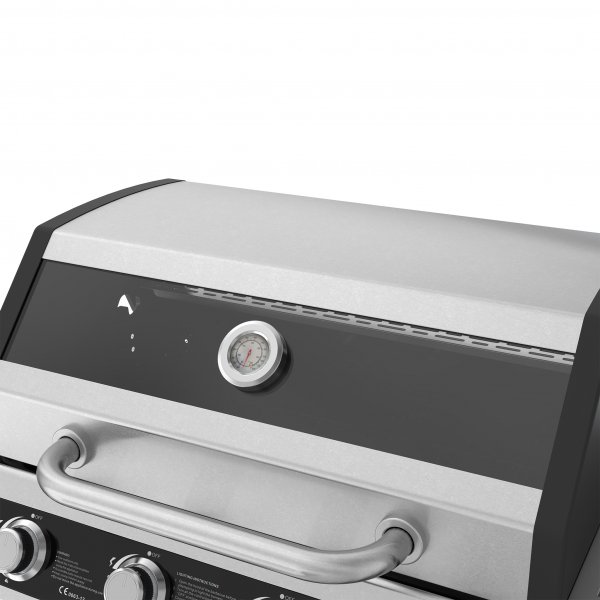Rostfri gasolgrill med sidobrännare | Lock med glasfönster | Kansas Rostfri gasolgrill med sidobrännare | Lock med glasfönster | Kansas