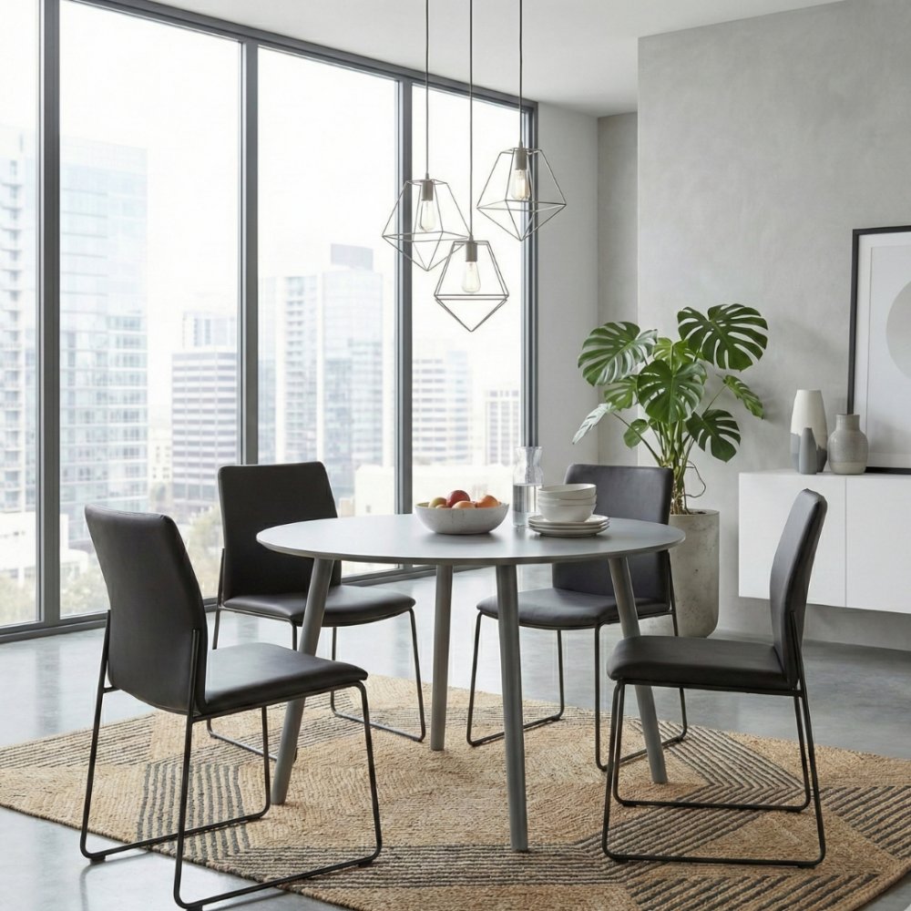 Rosvik Matbord &Oslash;120 cm  Gr&aring;lackerat runt bord i massivt tr&auml;/MDF