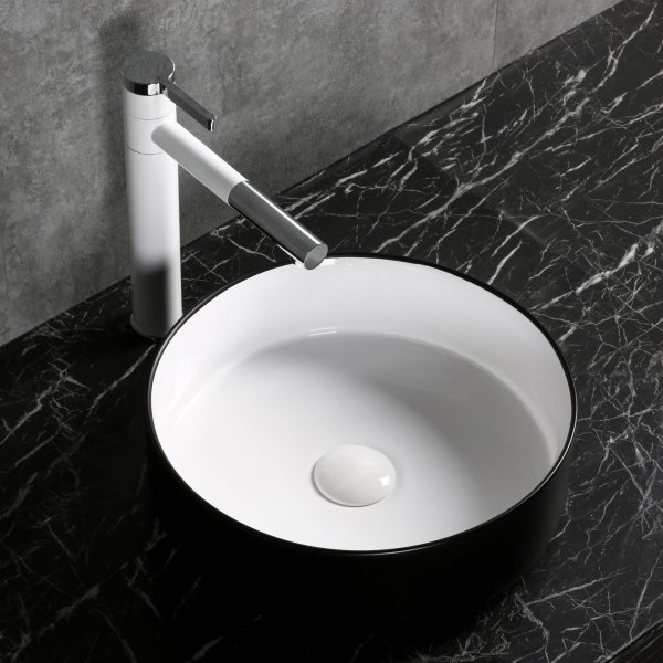 Runt handfat 36cm | Trendig svartvit design | Keramik/porslin