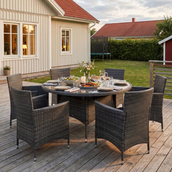 Rund matgrupp utem�bler | 6 stolar | Gr� | Lyfco Tyl�sand