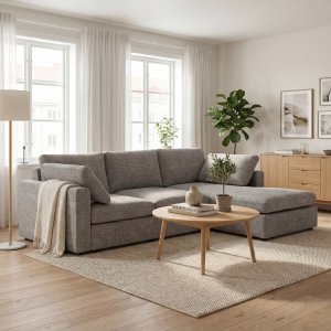 Falkenberg Divansoffa | V�ndbar Divan & Pocketfj�drar | Stor Soffa i Gr�tt Tyg 296 cm