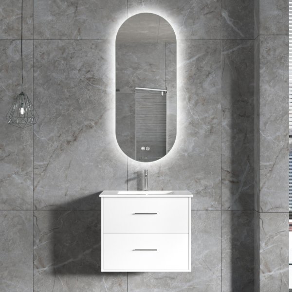 Badrumsmöbel | Oval LED-spegel | Kommod med blandare | Nimbo Badrumsmöbel | Oval LED-spegel | Kommod med blandare | Nimbo