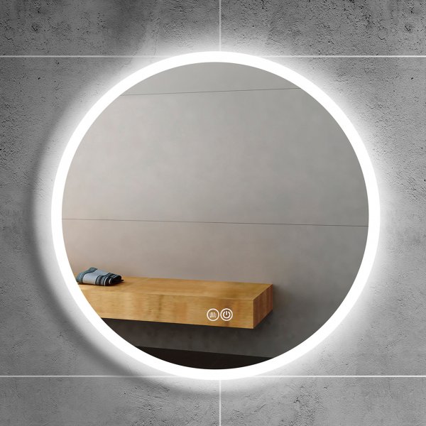 Rund badrumsspegel med belysning, anti-fog och touch-styrning