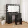 Sminkbord med LED-spegel | 14 lampor, 7 lådor & kristallhandtag | Svart Sminkbord med LED-spegel | 14 lampor, 7 lådor & kristallhandtag | Svart