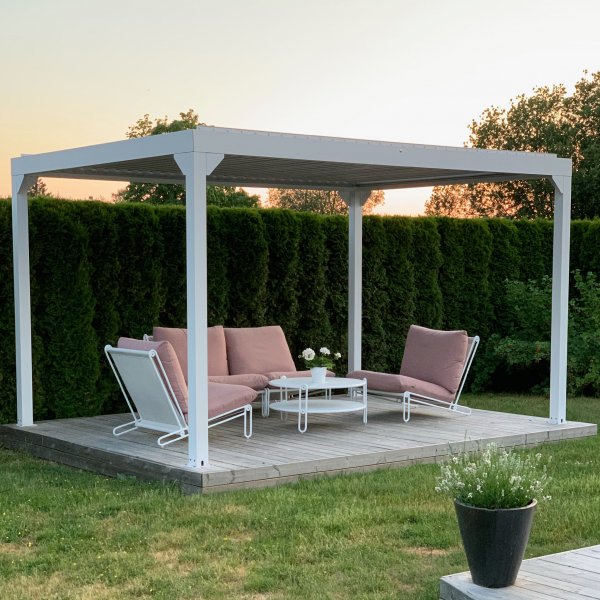 Vit Pergola Premium | Öppningsbara lameller Vit Pergola Premium | Öppningsbara lameller