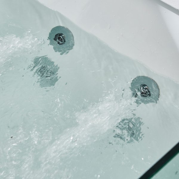 Bubbelbadkar med glassidor 170x80cm | Ergonomisk nackkudde | BK-003