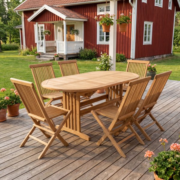 Utdragbart teakbord 150–210 cm för utomhusbruk med butterfly-funktion | Saltö Utdragbart teakbord 150–210 cm för utomhusbruk med butterfly-funktion | Saltö