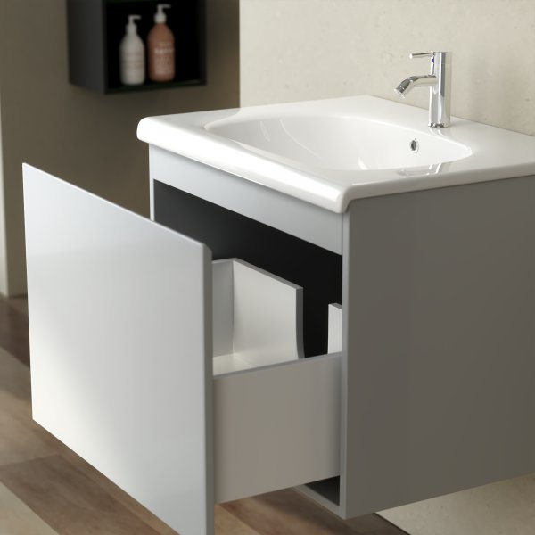 Badrumspaket 60 cm  Kommod & keramiskt tvttstll med LED-spegel | Dimbar belysning