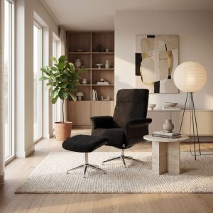 Hagön fåtölj med fotpall | Antracit teddy, recliner & snurrstativ | Lyxig komfort och modern design Hagön fåtölj med fotpall | Antracit teddy, recliner & snurrstativ | Lyxig komfort och modern design