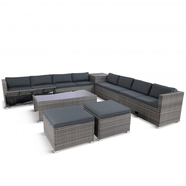 Stor loungegrupp | Tre smarta förvaringsutrymmen | Grå konstrotting Stor loungegrupp | Tre smarta förvaringsutrymmen | Grå konstrotting