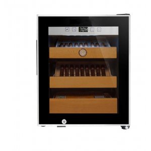 Cigarrhumidor 34L | Premium elektrisk humidor med kompressorkylning | 3 bokträshyllor & UV-skyddad glasdörr Cigarrhumidor 34L | Premium elektrisk humidor med kompressorkylning | 3 bokträshyllor & UV-skyddad glasdörr