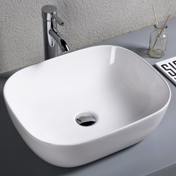 Rundat tvättställ 50x40cm | Fristående handfat i porslin Rundat tvättställ 50x40cm | Fristående handfat i porslin