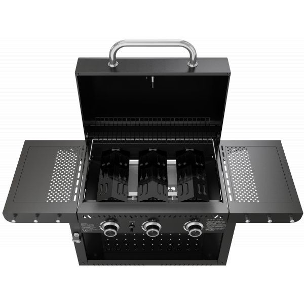 Gasolgrill i stål med termometer & värmehylla | Svart | Oklahoma Gasolgrill i stål med termometer & värmehylla | Svart | Oklahoma