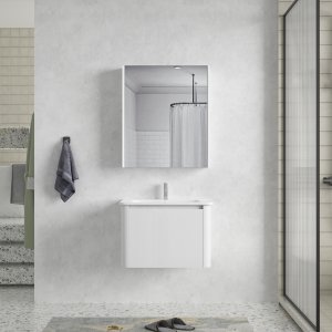 Badrumspaket 60 cm – Kommod & keramiskt tvättställ med spegelskåp | Mjukstängning | Vit Badrumspaket 60 cm – Kommod & keramiskt tvättställ med spegelskåp | Mjukstängning | Vit