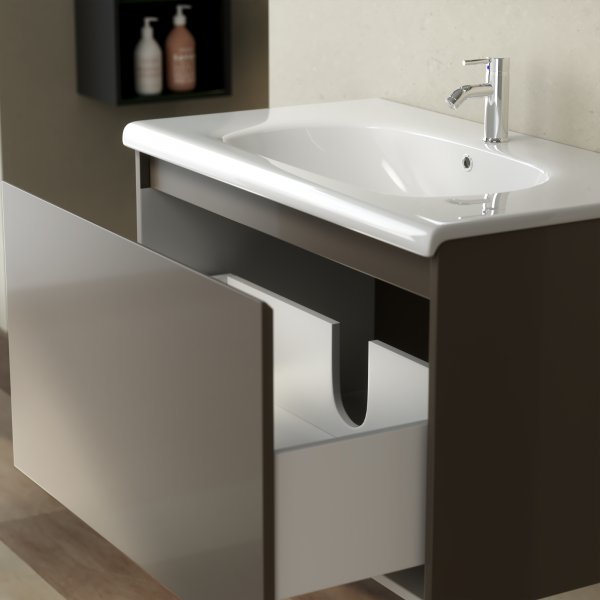 Badrumspaket 60 cm  Kommod & keramiskt tvttstll med LED-spegel | Mjukstngning | Modern design