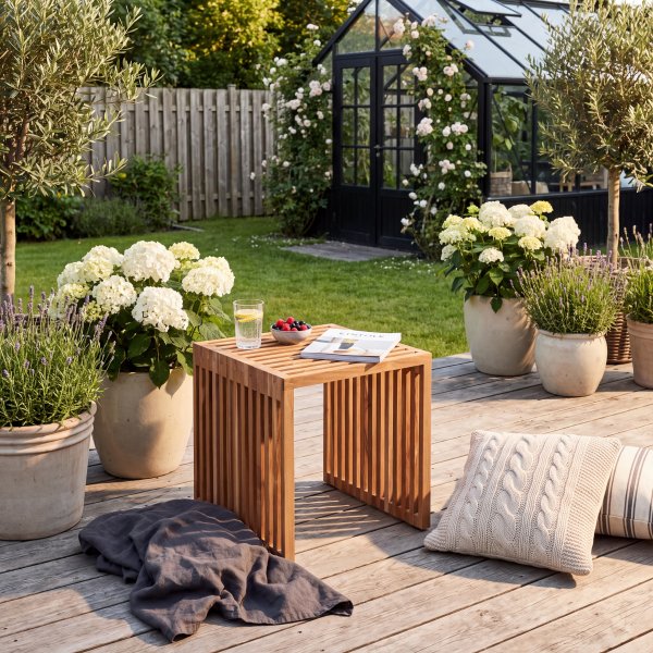 Sidobord 40�40 cm | Massivt teaktr� & tidl�s design | Salt�