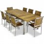 Frlngningsbart bord 200-250cm + 8 stolar - Rostfritt stl och oljad Acacia