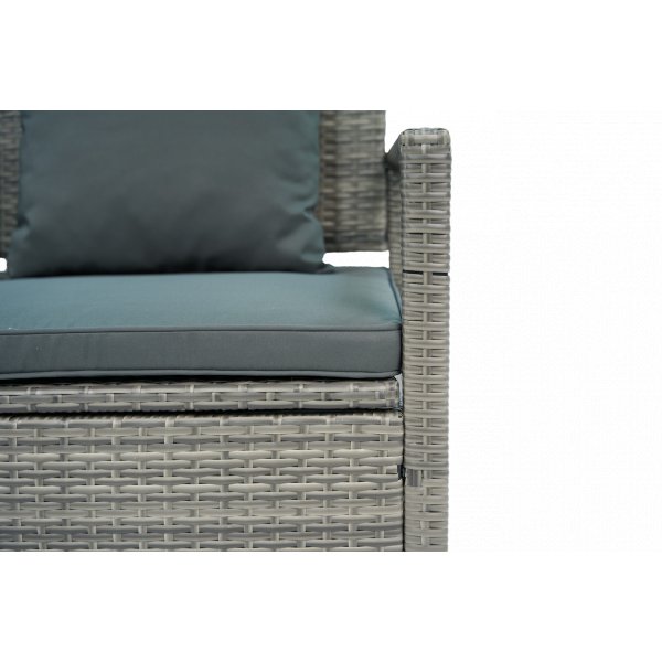 B�nk med dynf�rvaring 129 cm | Gr� konstrotting | Dynor ing�r | Boxvik