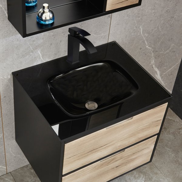 Badrumsm�bel | Kommod, spegelsk�p & handfat i svart glas