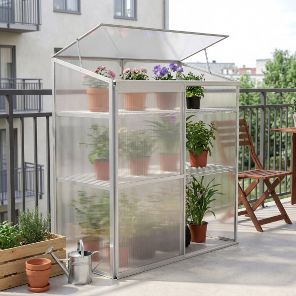 Växthus för balkong | Kanalplast | 129x58x140 cm | Aluminiumram Växthus för balkong | Kanalplast | 129x58x140 cm | Aluminiumram