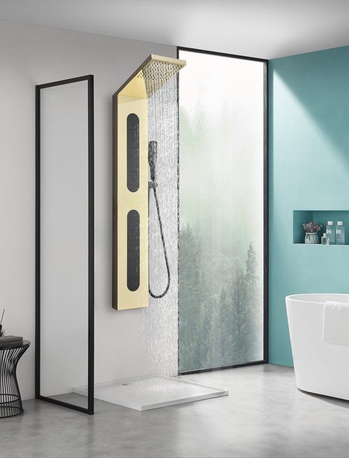 Duschpanel i spegel guld och svart rostfritt stål | Zeri | Elegant duschpanel i spegelguld och svart design