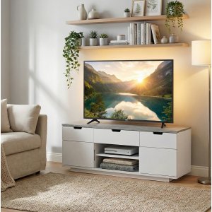 TV-bänk med rymlig förvaring | Vit/grå | Malte TV-bänk med rymlig förvaring | Vit/grå | Malte