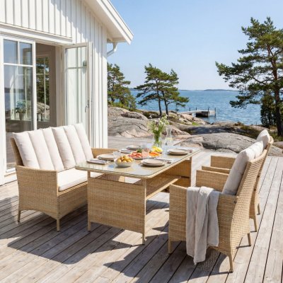 Loungegrupp med bord i beige  2 stolar & 2-sitssoffa | Gillinge