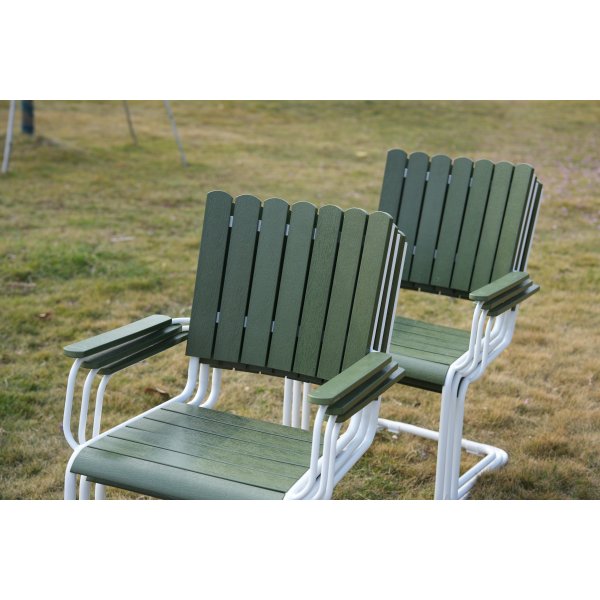 Gl�nta rund matgrupp utomhus | 6 stolar & �135 cm bord | Gr�n/vit