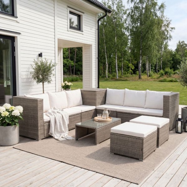 Exklusiv loungegrupp | Inbyggd f�rvaring | Brun konstrotting | Djursvik