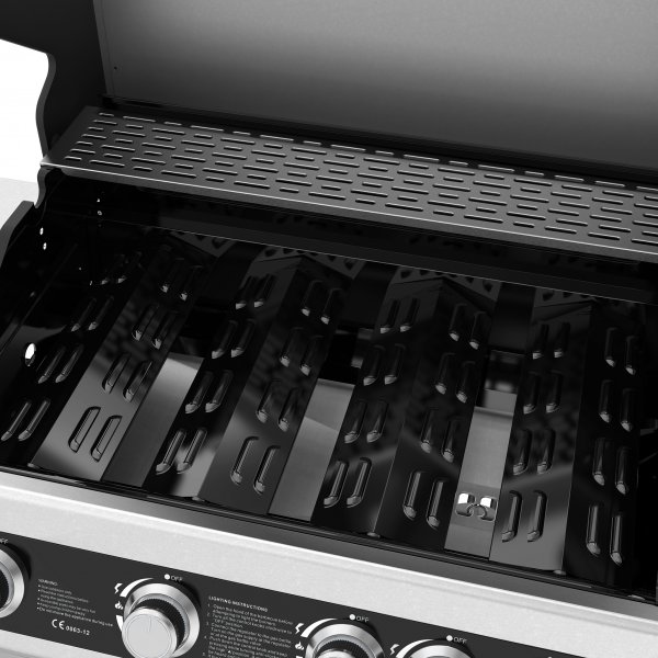 Rostfri gasolgrill med sidobrännare | Lock med glasfönster | Kansas Rostfri gasolgrill med sidobrännare | Lock med glasfönster | Kansas