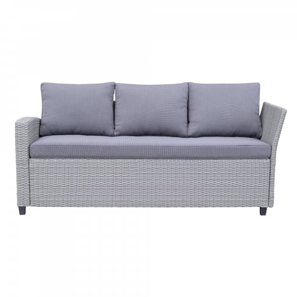 Loungegrupp h�rnsoffa med bord gr� � modern utegrupp i konstrotting | Stenvik