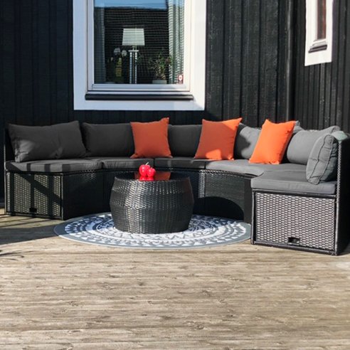 Stor rund loungegrupp | Inbyggd dynfrvaring | 6 sittplatser