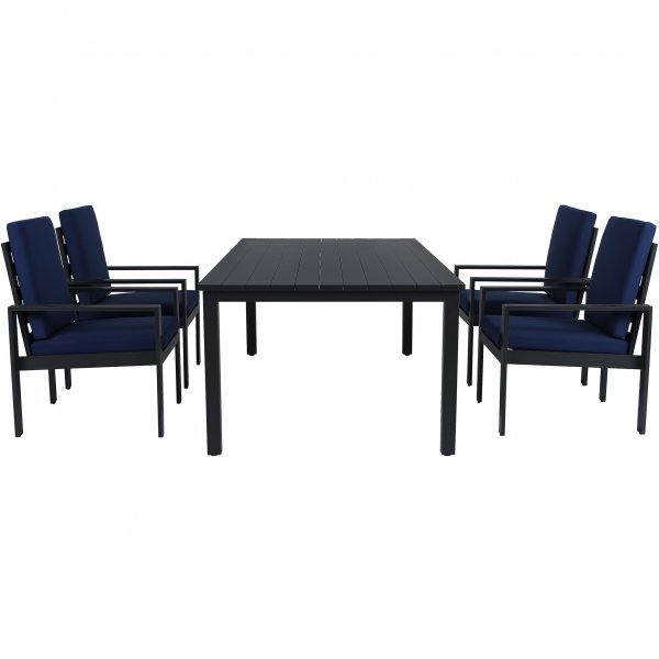 Matgrupp i aluminium | Svart | Bord & 4 stolar | Hamnviken Matgrupp i aluminium | Svart | Bord & 4 stolar | Hamnviken