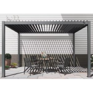 Pergola 3x3 m med lamelltak | Grå stålpergola för uteplats Pergola 3x3 m med lamelltak | Grå stålpergola för uteplats