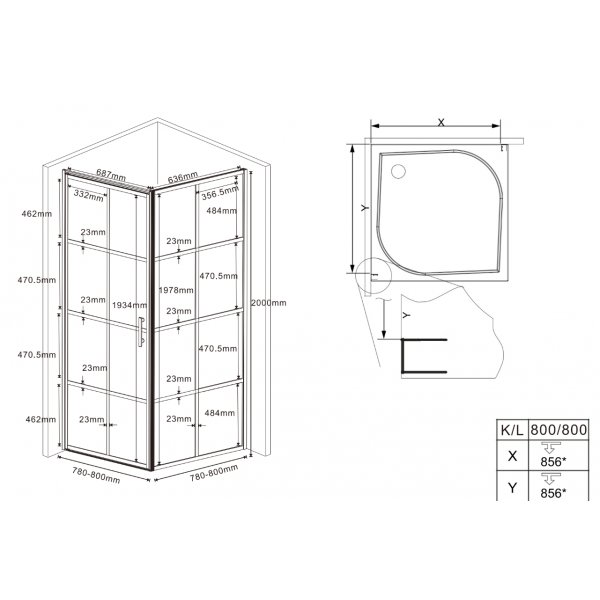 Duschhrna med svarta profiler | 6mm skerhetsglas
