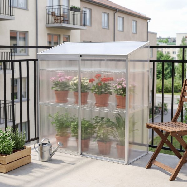 Växthus för balkong | Kanalplast | 129x58x140 cm | Aluminiumram Växthus för balkong | Kanalplast | 129x58x140 cm | Aluminiumram
