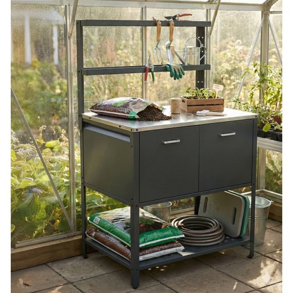 Växthusbord med skåp i galvaniserat stål | Förvaring & verktygshyllor | Mörkgrå Växthusbord med skåp i galvaniserat stål | Förvaring & verktygshyllor | Mörkgrå