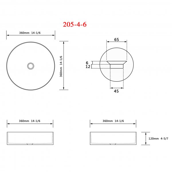 Runt handfat / tvättställ för bänkskiva Runt handfat / tvättställ för bänkskiva