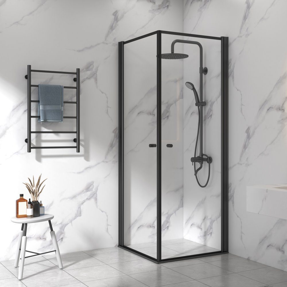 Duschhörna 80x80cm | Aluminium & säkerhetsglas | Svart ram | Trendig industriell design