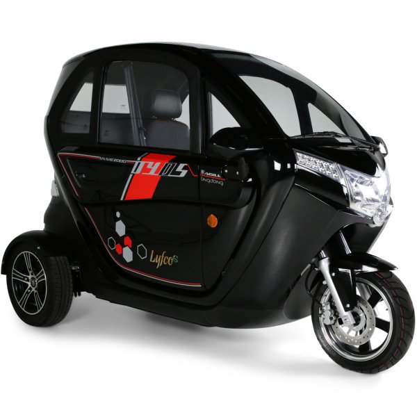 Elmopedbil trehjulig 2000W | Klass 1 | 45 km/tim | Svart