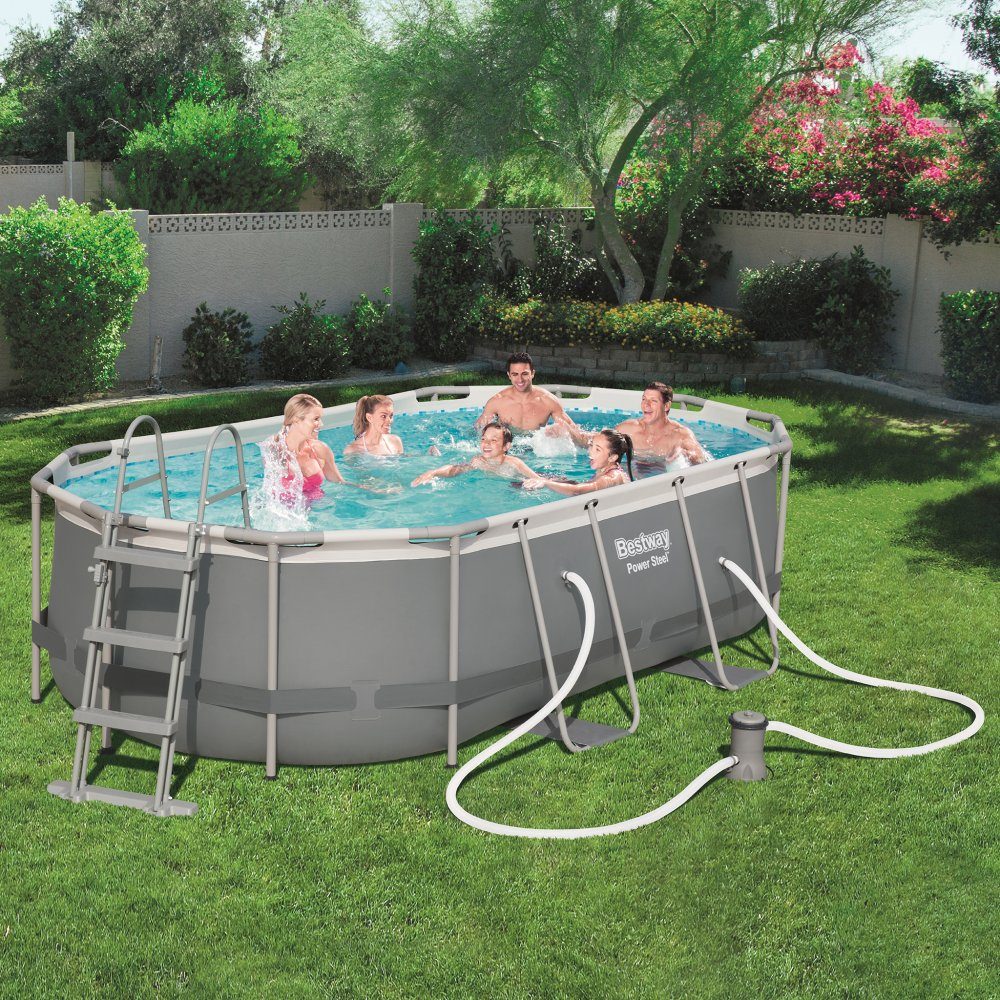 Bestway pool ovan mark 4,3x2,5m | 1m djup | Power Steel Oval (56620) | Oval ovanmarkspool med pumppaket