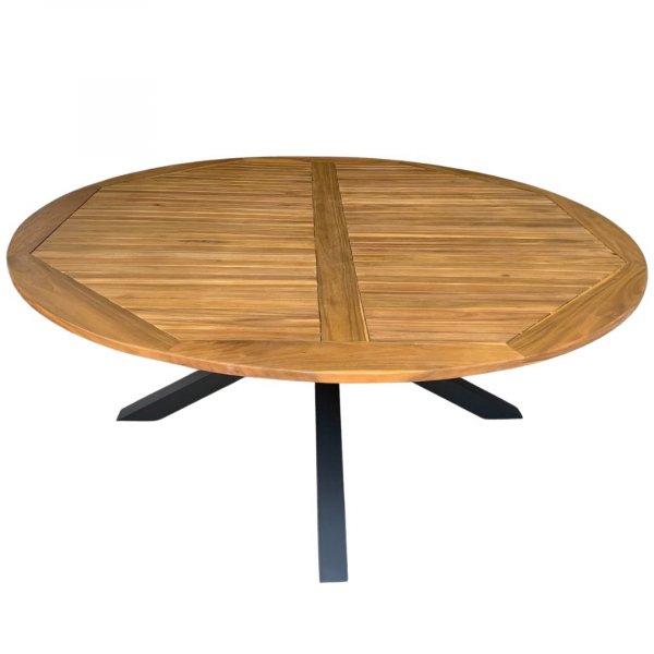 Runt utebord akacia | �180 cm | Svarta ben | H�jd 78 cm