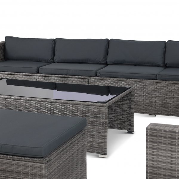 Stor loungegrupp | Tre smarta förvaringsutrymmen | Grå konstrotting Stor loungegrupp | Tre smarta förvaringsutrymmen | Grå konstrotting